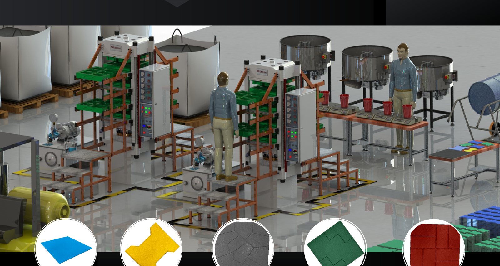 Equipamentos para fabricação de pisos de borracha